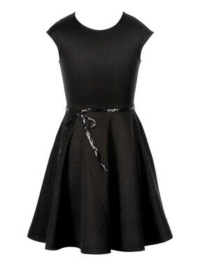 Hannah Banana Black Fit-and-Flare Sequin Belt Dress